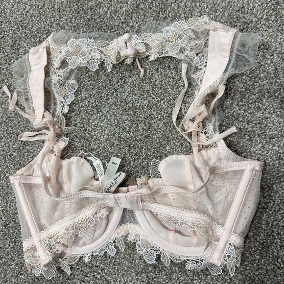For Love & Lemons Mae High Neck Lace Tulle Bra Pink Size 34D - Picture 4 of 6